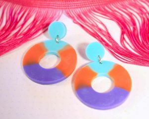 Doughnut Hoop Earrings - aqua, orange & purple