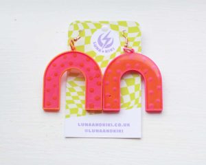 Polka Dot Arch Earrings - orange & pink