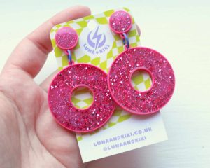Pink Glitter Doughnut Studs