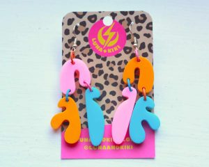 Irregular Blob Shape Earrings - yellow & blue